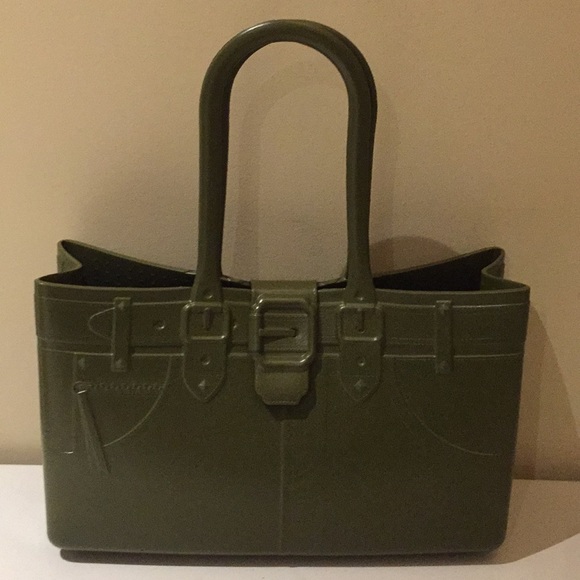 Great Bag Co. Designer Robert Verdi Rubber Tote Bag Purse Army Green - Picture 8 of 15